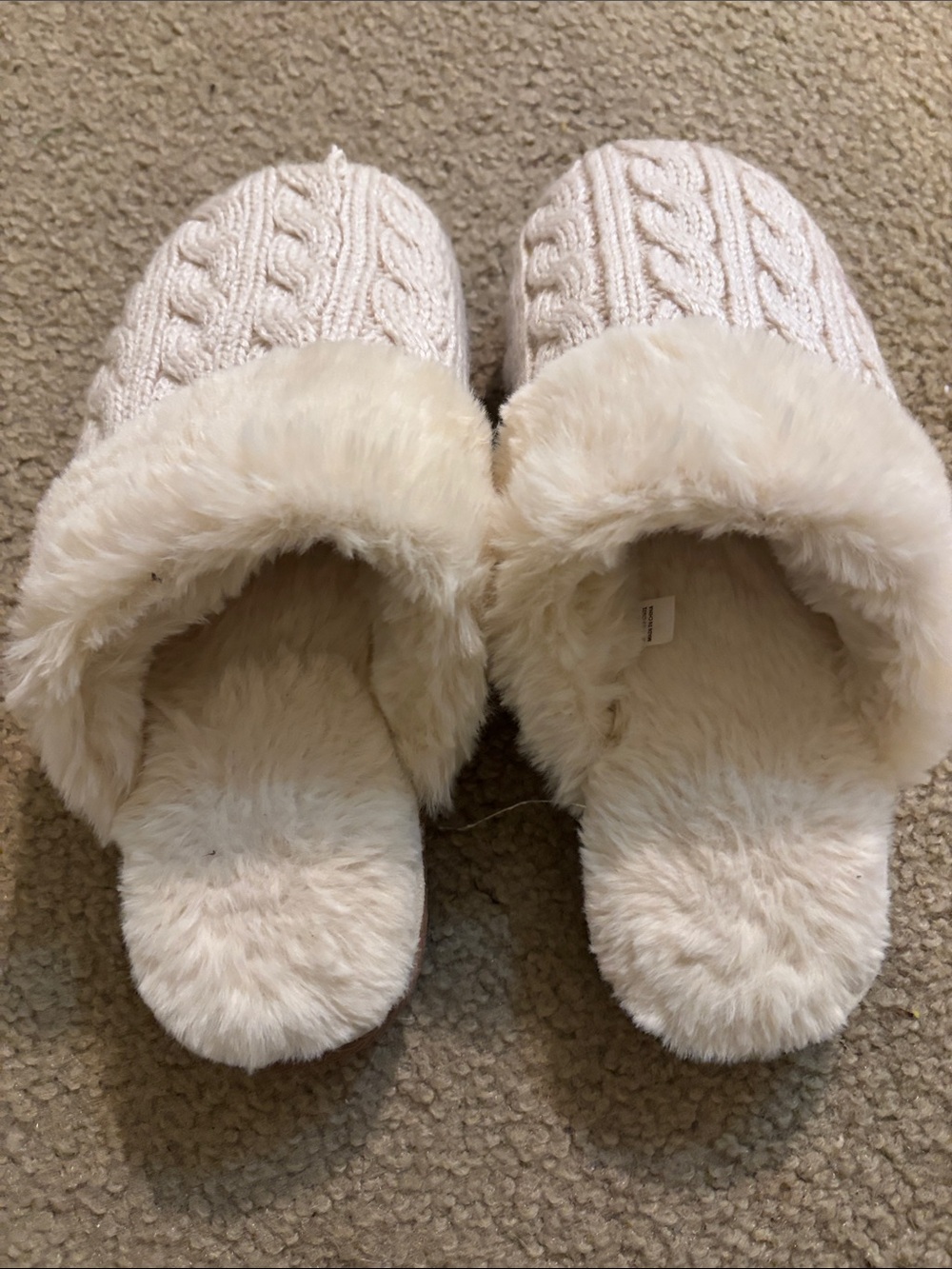 J. Crew Cream Cable Knit Faux Fur Lined Slippers